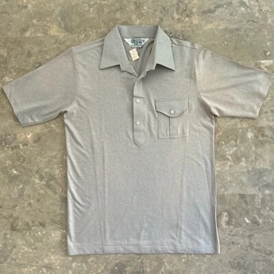 Vintage 70s Manhattan Nature Knit Polo M Gray Deadstock 60/40 Pocket Shirt - Image 1 of 4