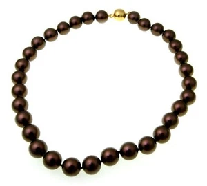 Collar de mujer perlas de almeja chocolate 12 mm plata 925 perlas plata de ley - Imagen 1 de 2