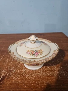 CHINA: Noritake N79, SUGAR BOWL w/LID, tan border, floral sprays, VTG - JAPAN - Picture 1 of 13
