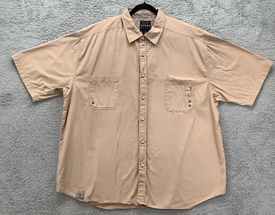 Camisa masculina Koman Sportswear 3XL cáqui manga curta colarinho botão para cima desgastado - Imagem 1 de 4