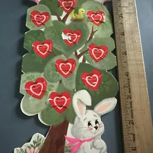 Vintage Valentinstag Karte Hase Kaninchen Geldhalter Dimes Slots Baum Markenzeichen - Bild 1 von 8