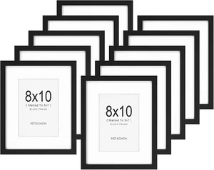 Black 8x10 Picture Frame Set of 10, 5x7 with Mat or 8x10 Without Mat Minimalist - Picture 1 of 9