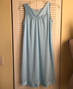 Vtg Vanity Fair Nightgown Small Nylon Sleeveless Satin Trim Silky Light Blue - Picture 1 of 3