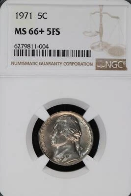 1971 Jefferson Silver Nickel NGC MS66+ 5FS Full Steps *DoubleJCoins* 9104-96 - Image 1 of 2