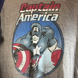 Marvel Capitán América Gris Azul Manga Larga Gráfico Grande Camiseta Envejecida - Imagen 1 de 9