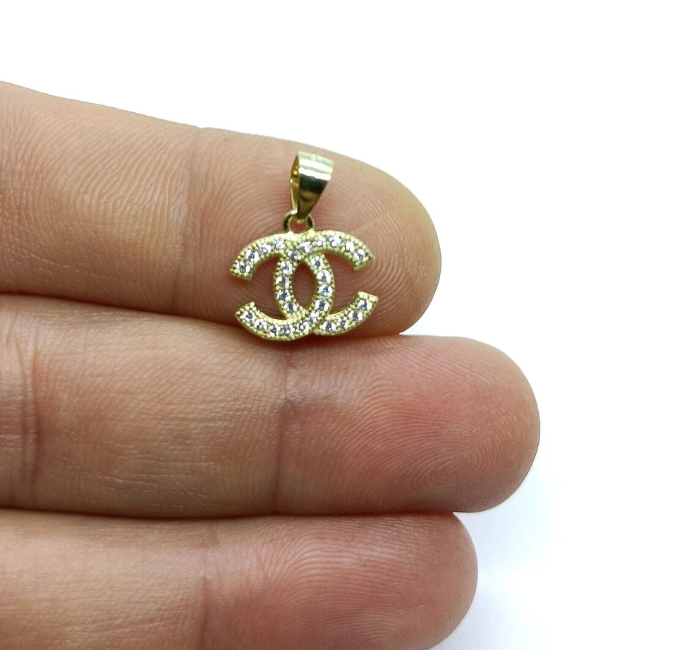 Ciondolo argento 925 oro giallo modello c zirconi bianchi - Immagine 1 di 4