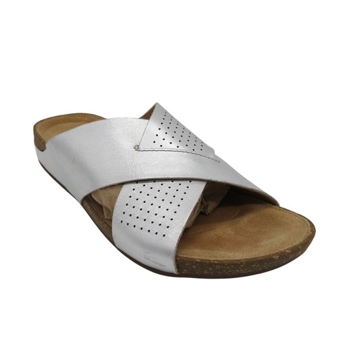CLARKS CLARK'S Sandali donna argento pelle metallizzata slide Perri Cove 8 doppio cinturino