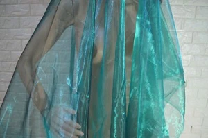 A131 (Per Yard) Teal Black Iridescent 2 Tone Crystal Mirror Organza Sheer Fabric - Picture 1 of 6