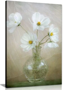 White Daisy flowers in a vase Framed Canvas Print Wall Art Home Decor - Picture 1 of 6