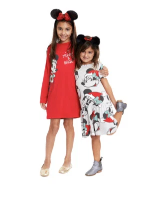 NUEVO - Pack de 2 vestidos de Navidad para niñas de Disney talla S 6/6X - rojo/gris/minnie Foto 1 de 4