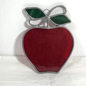 HANDCRAFTED Stained Glass Red Apple Fruit SUN CATCHER Window ORNAMENT 4.75" - Picture 1 of 7