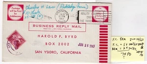 #1040 Solo Liberty Business Reply Mail 1963 Brocton MA - San Ysidro CA - Picture 1 of 3