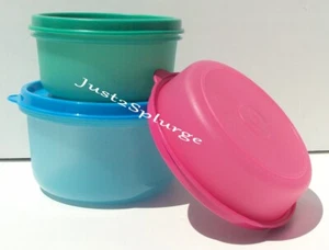 Juego de tazones para servir bocadillos Tupperware Little Wonder 6+7 oz 14 oz azul azulado rosa - Imagen 1 de 5