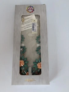 Amrita Singh Rose necklace Pink Roses and Green Accent Leafs Gold tone 18 1/2" - Picture 1 of 4