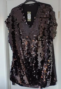 BNWT SIZE 20 STUNNING BOOHOO BLACK DISC SEQUIN SHIFT DRESS MINI NEW PLUS CURVE - Picture 1 of 5