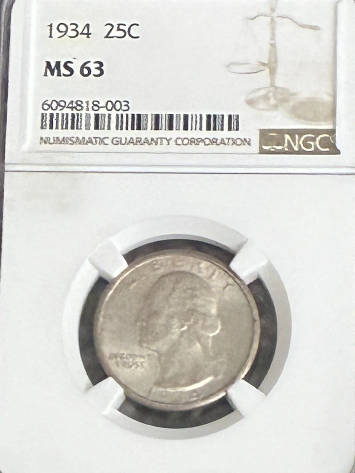 Cuarto de plata Washington 1934 en MS63 NGC Foto 1 de 3