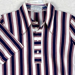 VTG 70s A.Sulka & Co. Men L Striped Swallow Tail Collar Polo Leisure Shirt Italy - Picture 1 of 6