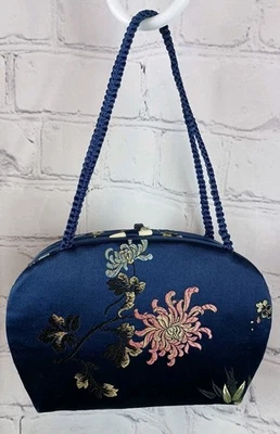 复古亚洲蓝色丝绸锦缎钱包带内镜 — 第 1/4 张图片