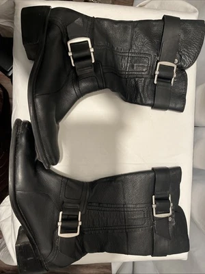 Vera Wang Biker Moto Boots Womens US 9M Black Leather Calf/Knee High Festival - Image 1 of 4