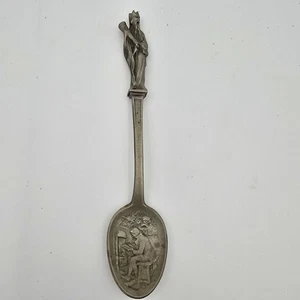 Antique Pewter Spoon Medieval Theme Relief Design Historic Motif Marked Nathan - Picture 1 of 7