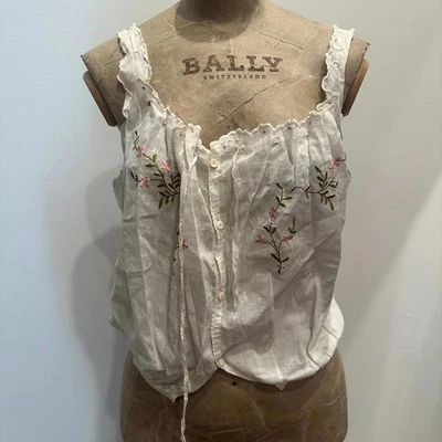Antique Edwardian 1910s Embroidered Corset Cover Tank Top Vest Camisole - Image 1 of 4