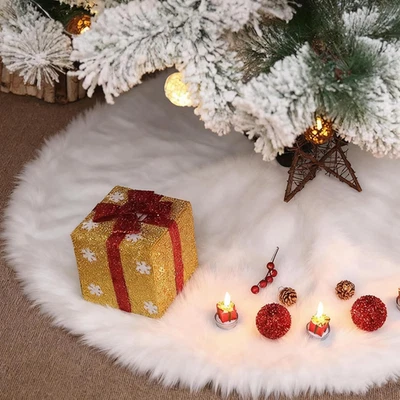 Copri Base Albero Natale,  Gonna Albero Di Natale 90 Cm, Bianco Nevoso in Peluch - Immagine 1 di 4