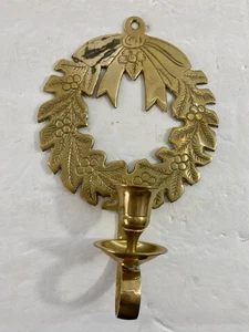 Vintage Messing Feiertagskranz Kerzenhalter Wandleuchter Weihnachten Indien 8,5x5,5 - Bild 1 von 5