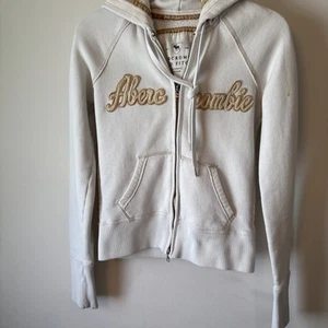Vintage Abercrombie & Fitch Striped Logo Hoodie Medium Juniors Preppy Y2K READ - Picture 1 of 13