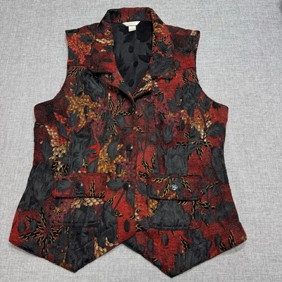 Tapestry Vest Sz M Red Black Dark Floral Gothic Romantic Boho Statement Artsy - Image 1 of 4