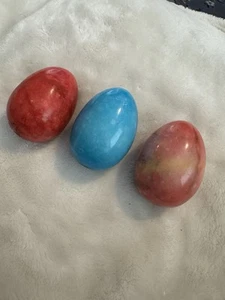 Vintage Alabaster Stone Eggs Marble Easter Italian Granite Colorful Set Of 3 - Picture 1 of 4