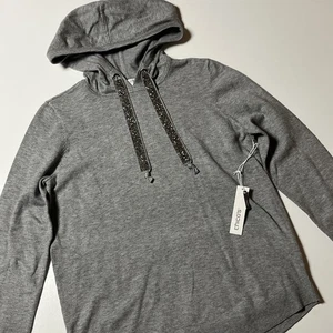Felpa con cappuccio Chicos Zenergy misto cashmere cordino scintillante taglia 1 M grigia maglione morbido nuova con etichette - Foto 1 di 9