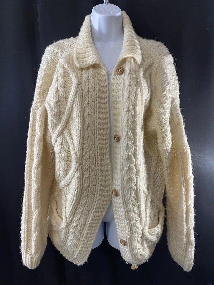 Suéter vintage Artesanias Causay robusto malha de cabo pescador irlandês granola sistema operacional - Imagem 1 de 4