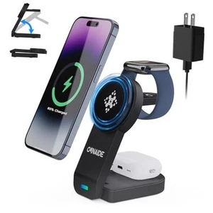 Chargeur Sans Fil Magnétique 3 en 1 2025, Support Chargeur Mag-Safe Sans Fil Noir - Photo 1 sur 7