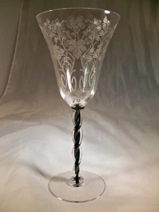 MORGANTOWN BADEN ETCH #7642 EBONY CASED TWIST STEM CRYSTAL 9-OUNCE WATER GOBLET! - Picture 1 of 3