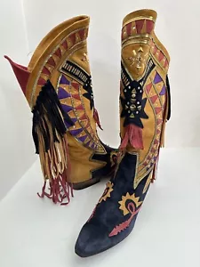 Botas con flecos de gamuza vintage hechas a mano para mujer talla 36 cuero Italia - Imagen 1 de 12