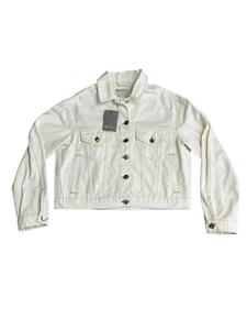 ASOS NWT Jean Trucker Jacket Cropped White Cream Denim Women SMALL NEW - Picture 1 of 7