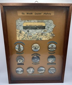 10 Framed Handmade Buttons of PA Turnpike & Historical PA Sites 1950’s-60’s - Picture 1 of 17