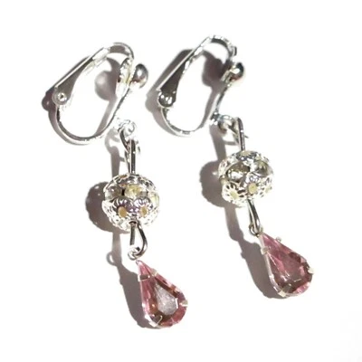 Ohrclips rosa silberf klar Strass - Bild 1 von 3