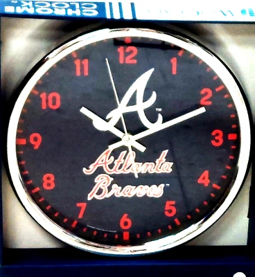 Atlanta Braves Wall Clock - 12" Chrome Logo Design New - Image 1 of 2