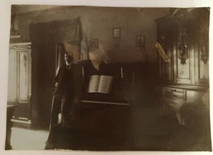 Vintage 1900's B&W Photo of Handsome Man by Antique Piano #3719 - Picture 1 of 1