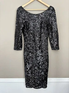laundry By Shelli Segal Women's Black Long Sleeve Sequined Cocktail Dress Size 8 - Picture 1 of 6