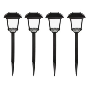 Solar Path Lights Outdoor LED Black Weather Resistant Dusk to Dawn 4 Pack - Picture 1 of 12