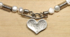 Lovely Pearl Necklace w/ Sterling Silver Beads and Heart Clasp X059A - Picture 1 of 4