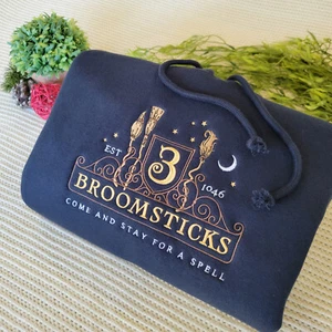 Three Broomsticks 10Oz handmade Embroidered Hoodie - Picture 1 of 3