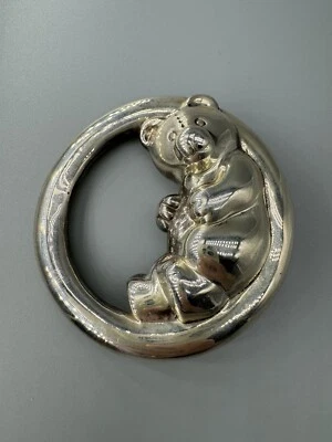Vintage NES Signed 925 Sterling Silver Bear In Circle Round Baby Rattle 44g Rare - Image 1 of 4