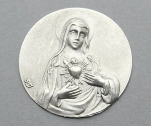 Santa Vergine Maria. Antico piatto religioso. Medaglia Sacro Cuore. - Foto 1 di 3