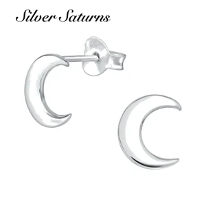 Pair Beautiful 925 Sterling Silver - Crescent Moon - Stud Earrings 9mm Boxed B18 - Picture 1 of 2