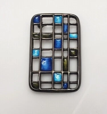UNI David Andersen Sterlingsilber blau grün Emaille Modernist Anhänger Pin *RAR - Bild 1 von 4