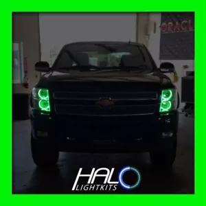 2007-2013 Oracle Chevy Silverado Grün Plasma Scheinwerfer Rund V1 Halo Ring Set - Bild 1 von 4