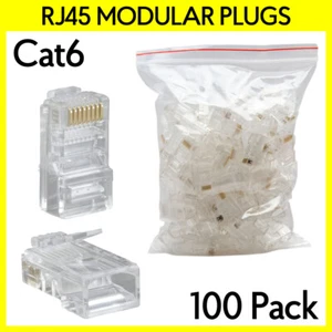 100PCS RJ45 Modular Plugs for Cat6 Ethernet Cable Connector Cat 6 8P8C End Plug - Picture 1 of 3